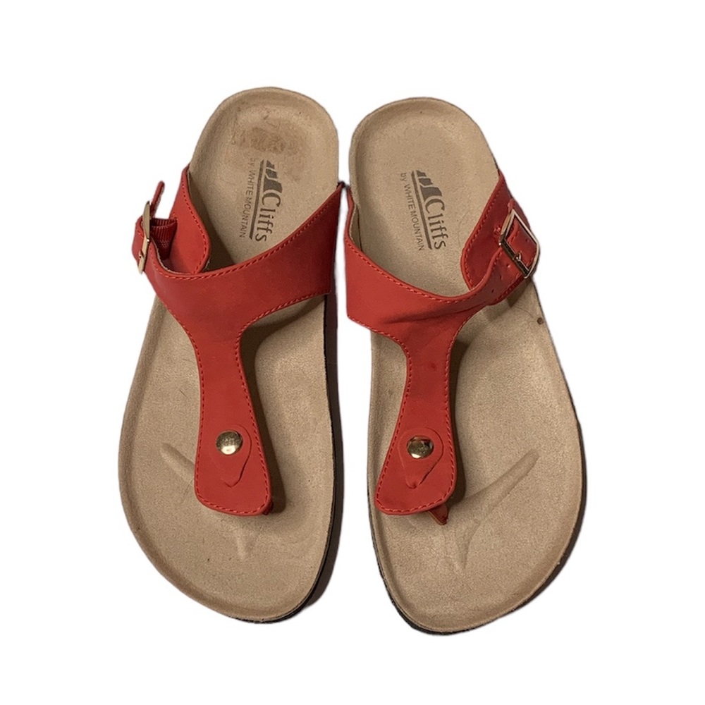 White Mountain Coral Red T-Strap Buckle Sandals